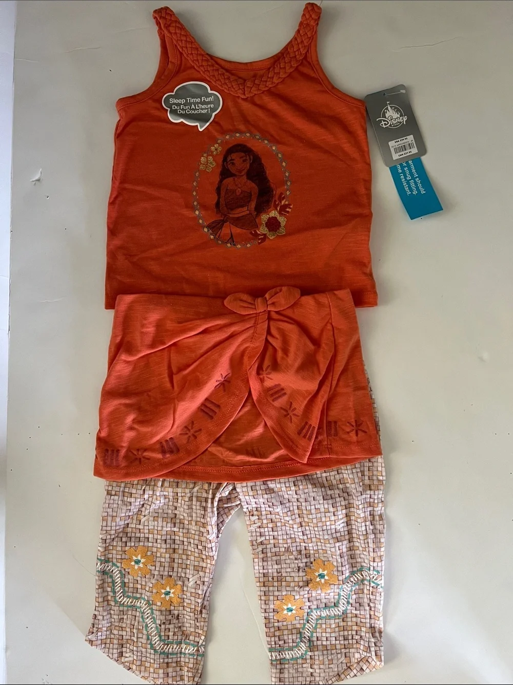 Disney Orange Moana Tank Pajama Set with Skirted Layer & Floral Capri Pants
